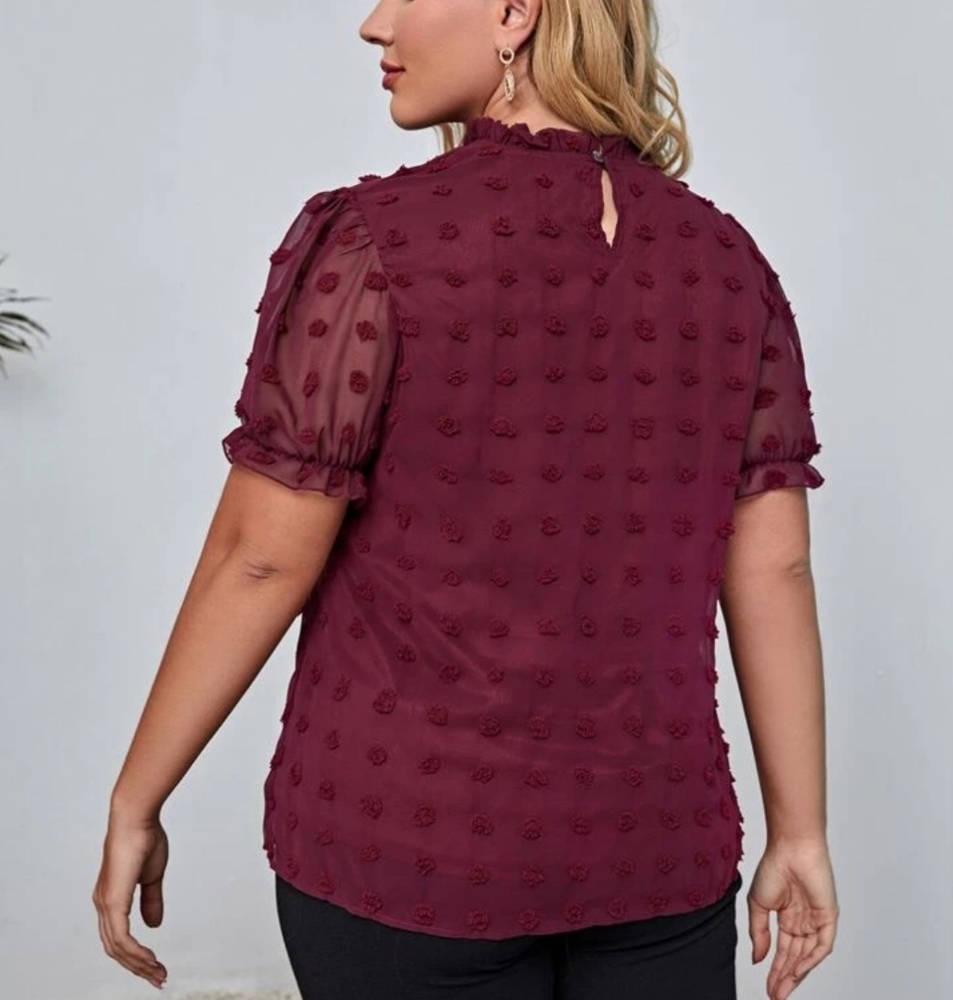 Shein Curve Plus Size 3XL Swiss Dot Top Blouse Size Burgundy Short Sleeve Lined - Picture 3 of 11